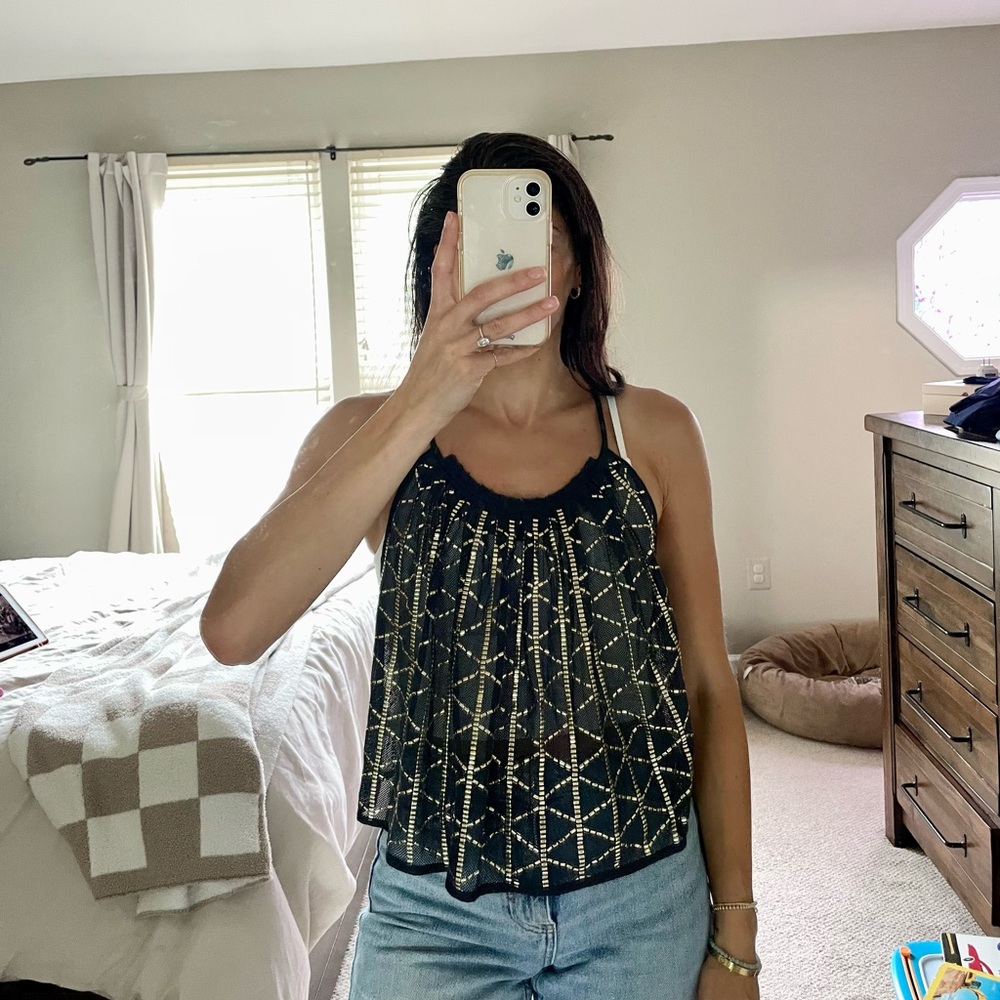 Never worn Free People sheer embellished cami
